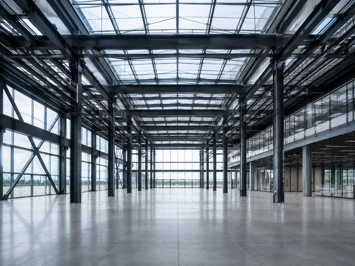 Wide steel-framed atrium