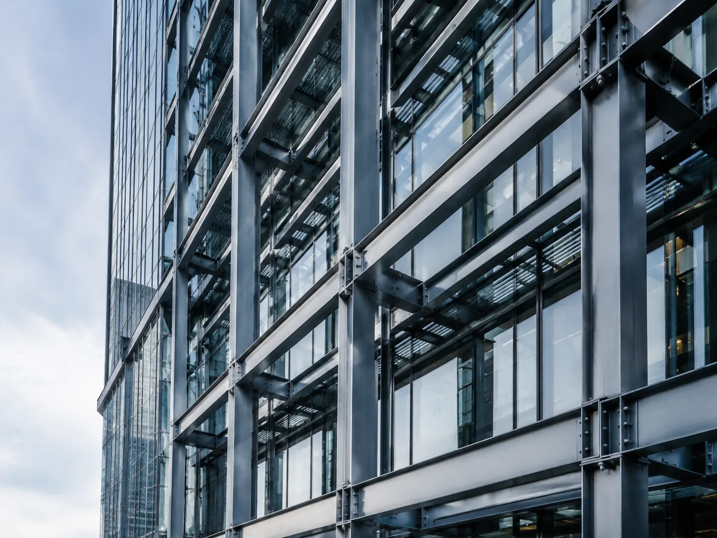 Steel frame expressed across a glass facade