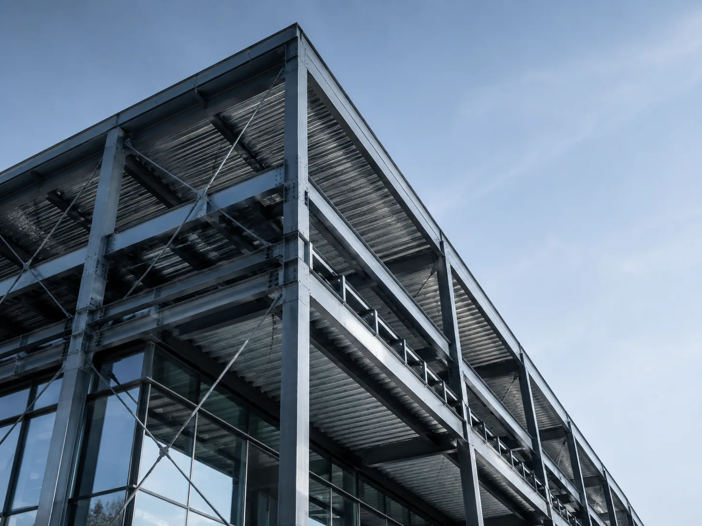 Steel roofline against a clear sky